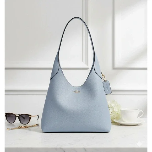 Coach Brooklyn Shoulder Bag 28 Light Blue Pebble Leather Magnetic Closure - Picture 2 of 6